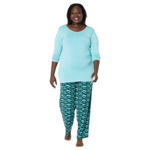 Kickee Pants Long Sleeve Loosey Goosey Tee & Pants PJ Set Pine Moustaches MD